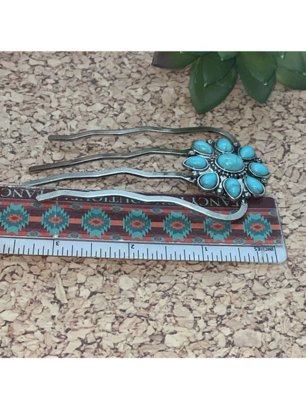 WESTERN Blue TURQUOISE HAIR PIN Clip Silver Southwest Comb Barrette Fall cowgirl